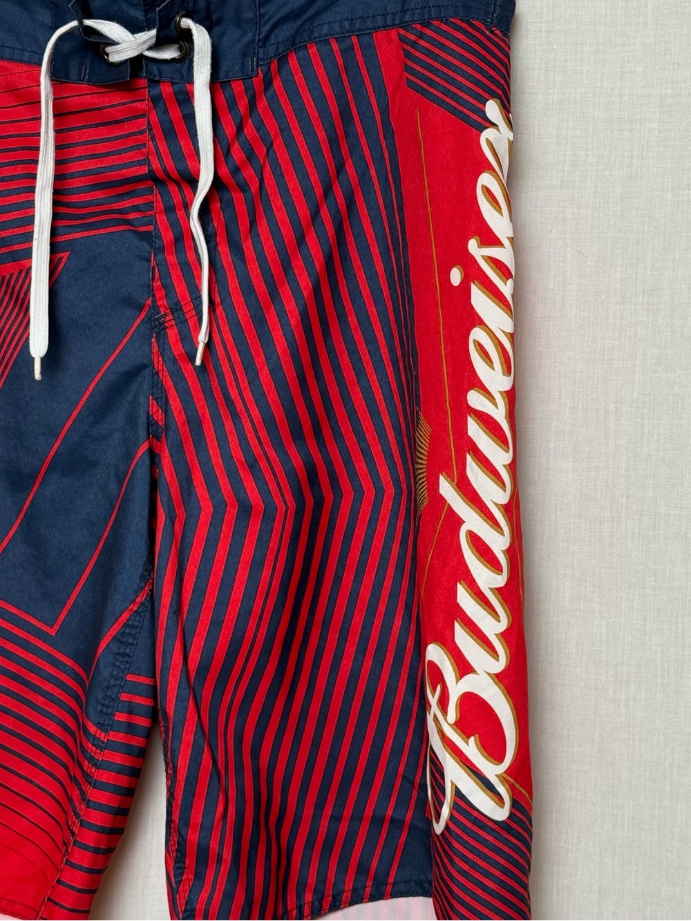 Budweiser Mens Medium Board Shorts Swim Trunks Red Blue Beer Logo Surf - Picture 3 of 11